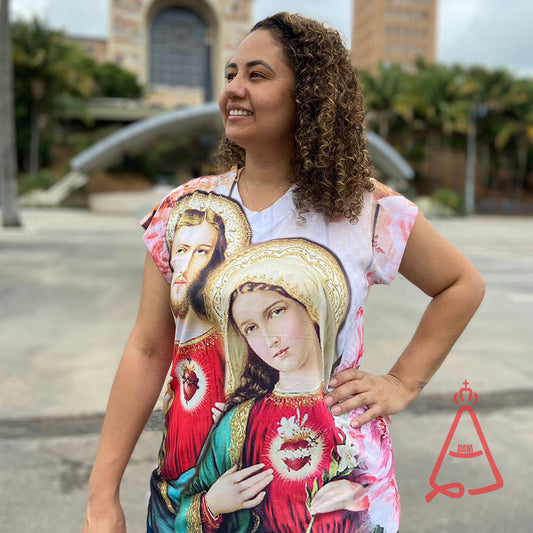CAMISETA RELIGIOSA SAGRADO CORAÇÃO DE JESUS E IMACULADO CORAÇÃO DE MARIA TAMANHO:M (1 UNIDADE)