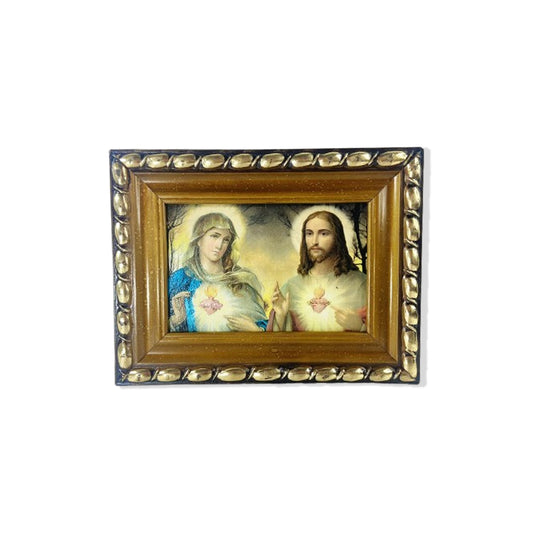 QUADRO COM MOLDURA RESINADO SAGRADO CORAÇÃO DE JESUS E IMACULADO CORAÇÃO DE MARIA  20,5X15,5 (1 UNIDADE)