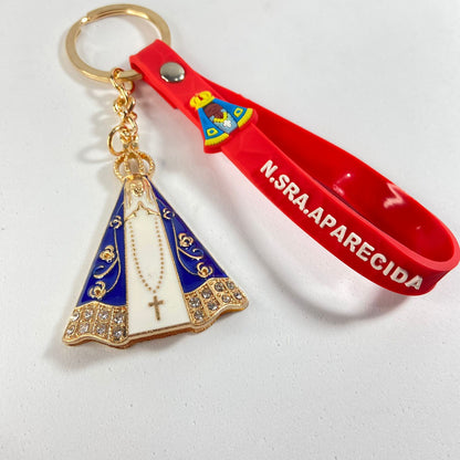 CHAVEIRO NOSSA SENHORA APARECIDA COM FITA SILICONE VERMELHO (3 UNIDADES)