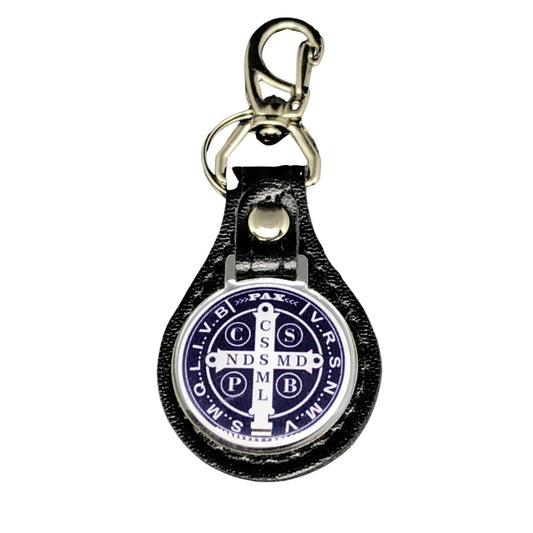 CHAVEIRO COURO MOSQUETE MEDALHA SÃO BENTO AZUL MARINHO (12 UNIDADES)