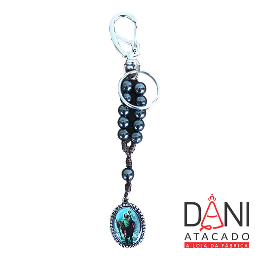 CHAVEIRO DEZENA HEMATITA SÃO CRISTÓVÃO (3 UNIDADES)