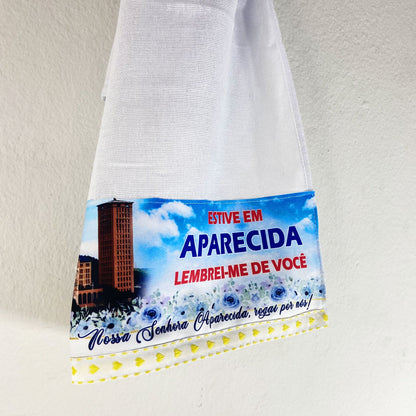 PANO DE PRATO NOSSA SENHORA APARECIDA BRANCO BORDADO AMARELO (1 UNIDADE)