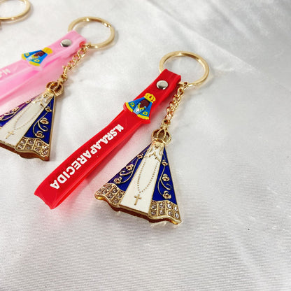 CHAVEIRO NOSSA SENHORA APARECIDA COM FITA SILICONE CORES SORTIDAS (3 UNIDADES)
