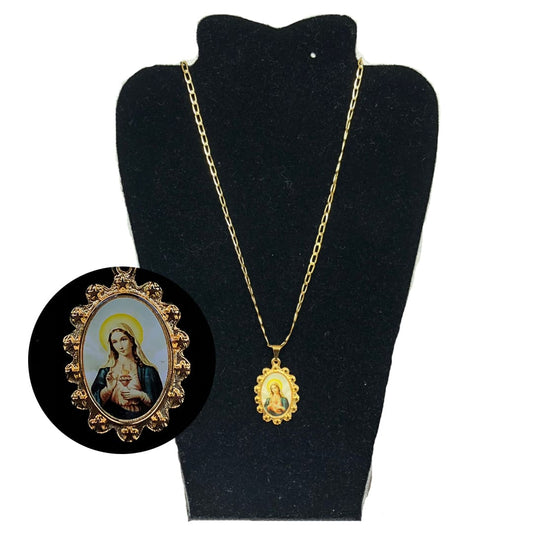 CORRENTE DOURADA MEDALHA RESINADA IMACULADO CORAÇÃO DE MARIA (1 UNIDADE)