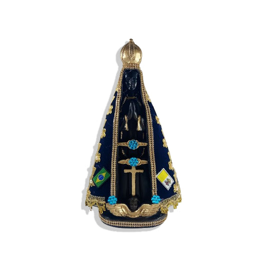 IMAGEM DE GESSO NOSSA SENHORA APARECIDA MANTO COM PÉROLA E STRASS BRANCO 29CM (1 UNIDADE)