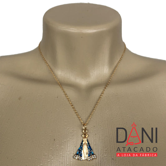 CORRENTE DOURADA NOSSA SENHORA APARECIDA PINTADA COM STRASS (1 UNIDADE)