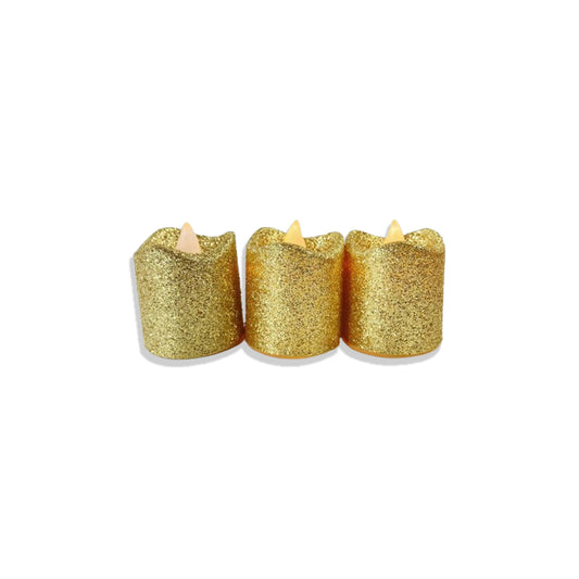 KIT VELA ELETRÔNICA COM GLITER DOURADO 4,5CM (03 UNIDADES)