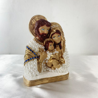 BUSTO DE GESSO SAGRADA FAMÍLIA COM PÉROLA 13CM (1 UNIDADE)