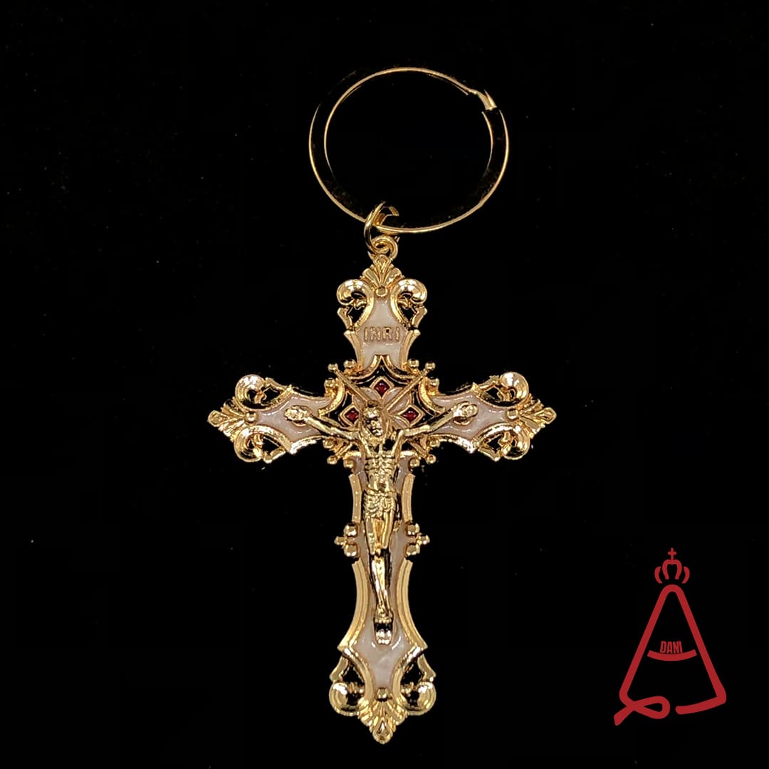 CHAVEIRO DOURADO CRUCIFIXO DETALHADO CORES SORTIDAS (6 UNIDADES)
