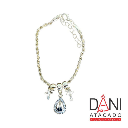 PULSEIRA DOURADA NOSSA SENHORA APARECIDA GOTA COM STRASS (6 UNIDADES)