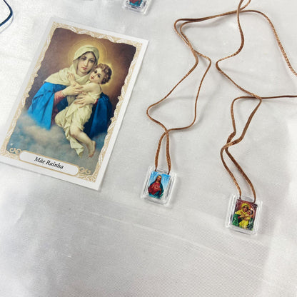 ESCAPULÁRIO CORDINHA MÃE RAINHA E SAGRADO CORAÇÃO DE JESUS (12 UNIDADES)