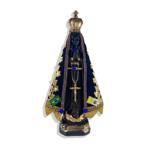 IMAGEM DE GESSO NOSSA SENHORA APARECIDA MANTO COM PÉROLA E STRASS AZUL 33CM (1 UNIDADE)