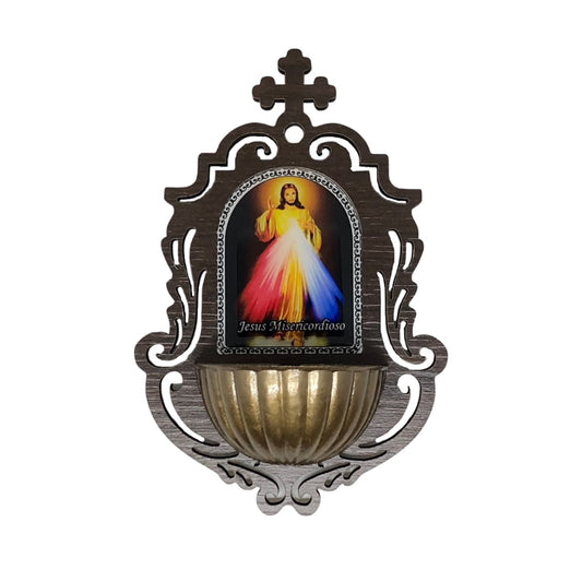 PORTA AGUA BENTA MDF JESUS MISERICORDIOSO 16CM (1 UNIDADE)