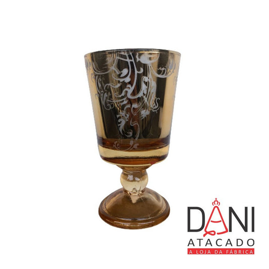 CASTIÇAL DE VIDRO DOURADO 15 CM (1 UNIDADE)