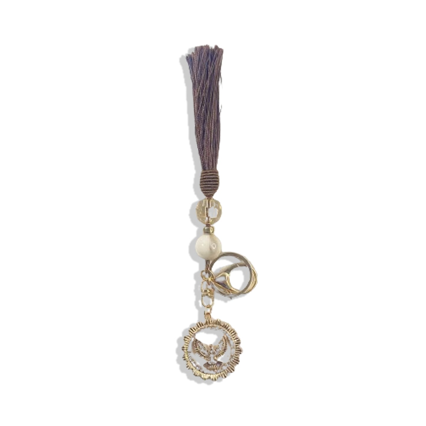 CHAVEIRO LUXO COM MOSQUETE DIVINO ESPÍRITO SANTO COM POMPOM MARROM (1 UNIDADE)