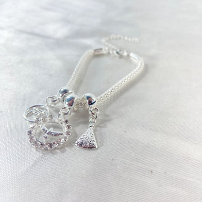 PULSEIRA NÍQUEL REDONDO DIVINO ESPIRITO SANTO COM STRASS BRANCO (6 UNIDADES)
