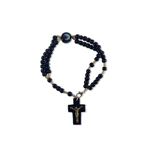 TERÇO PULSEIRA MADEIRA NOSSA SENHORA APARECIDA PRETO (12 UNIDADES)