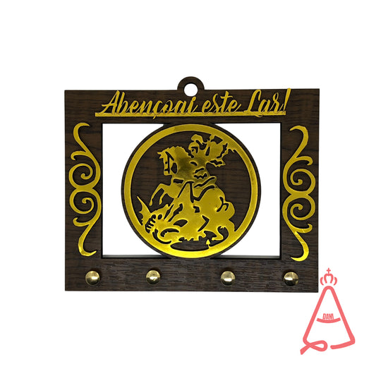 PORTA CHAVE VAZADO SÃO JORGE DOURADO 14CM (1 UNIDADE)