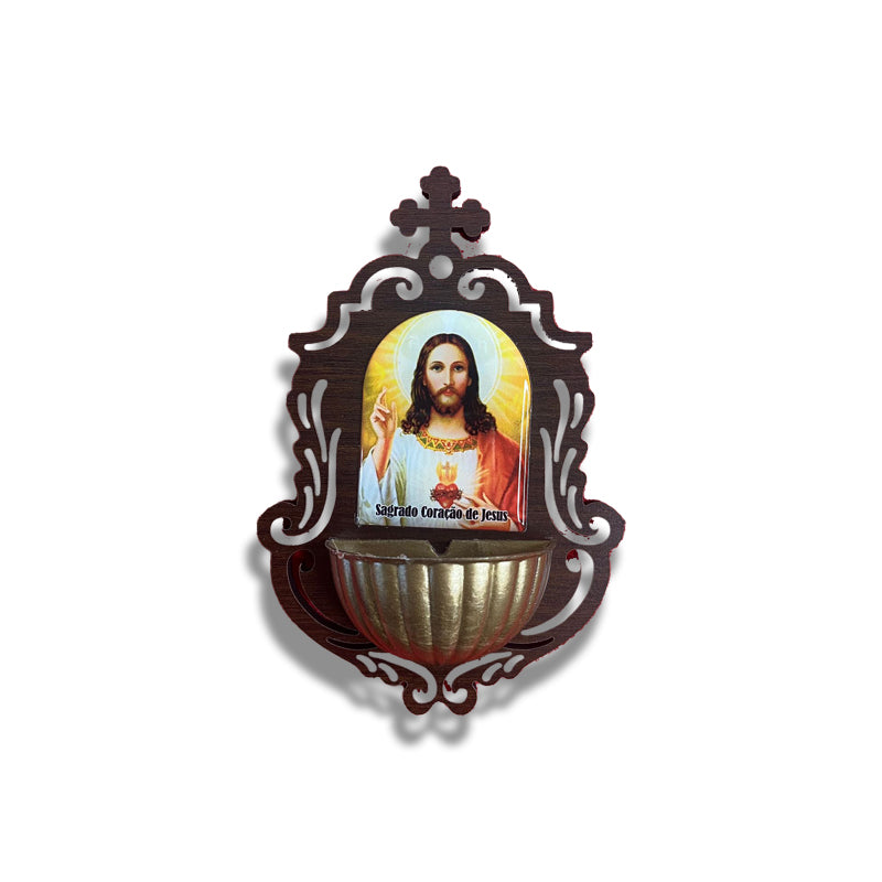 PORTA AGUA BENTA MDF SAGRADO CORAÇÃO DE JESUS 16CM (1 UNIDADE)