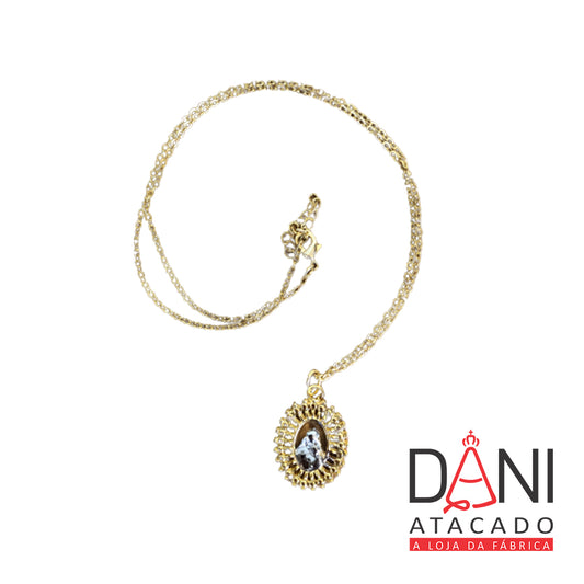 CORRENTE DOURADA OVAL NOSSA SENHORA DO CARMO VAZADO (1 UNIDADE)