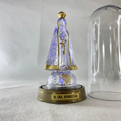 IMAGEM DE ACRÍLICO NOSSA SENHORA APARECIDA COM LED E REDOMA 13CM (1 UNIDADE)