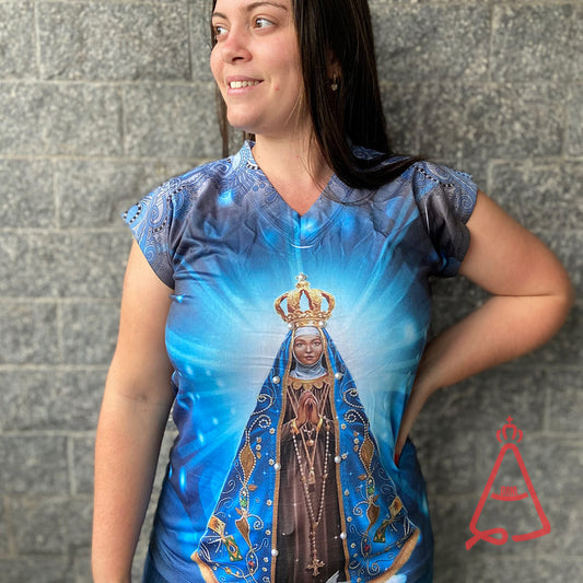 CAMISETA RELIGIOSA NOSSA SENHORA APARECIDA RAIADO TAMANHO:G (1 UNIDADE)