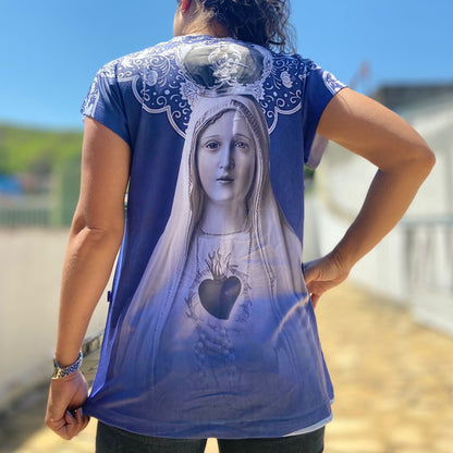 CAMISETA RELIGIOSA NOSSA SENHORA DE FÁTIMA AZUL MOD2 TAMANHO:GG (1 UNIDADE)