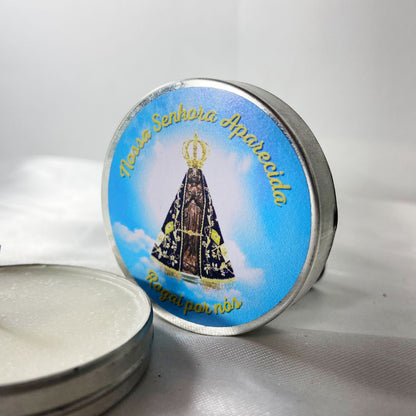 KIT LATA COM VELA AROMATIZADA NOSSA SENHORA APARECIDA (3 UNIDADES)