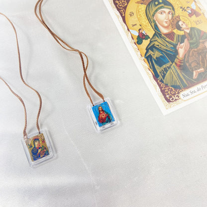 ESCAPULÁRIO CORDINHA NOSSA SENHORA DO PERPÉTUO SOCORRO E SAGRADO CORAÇÃO DE JESUS (12 UNIDADES)