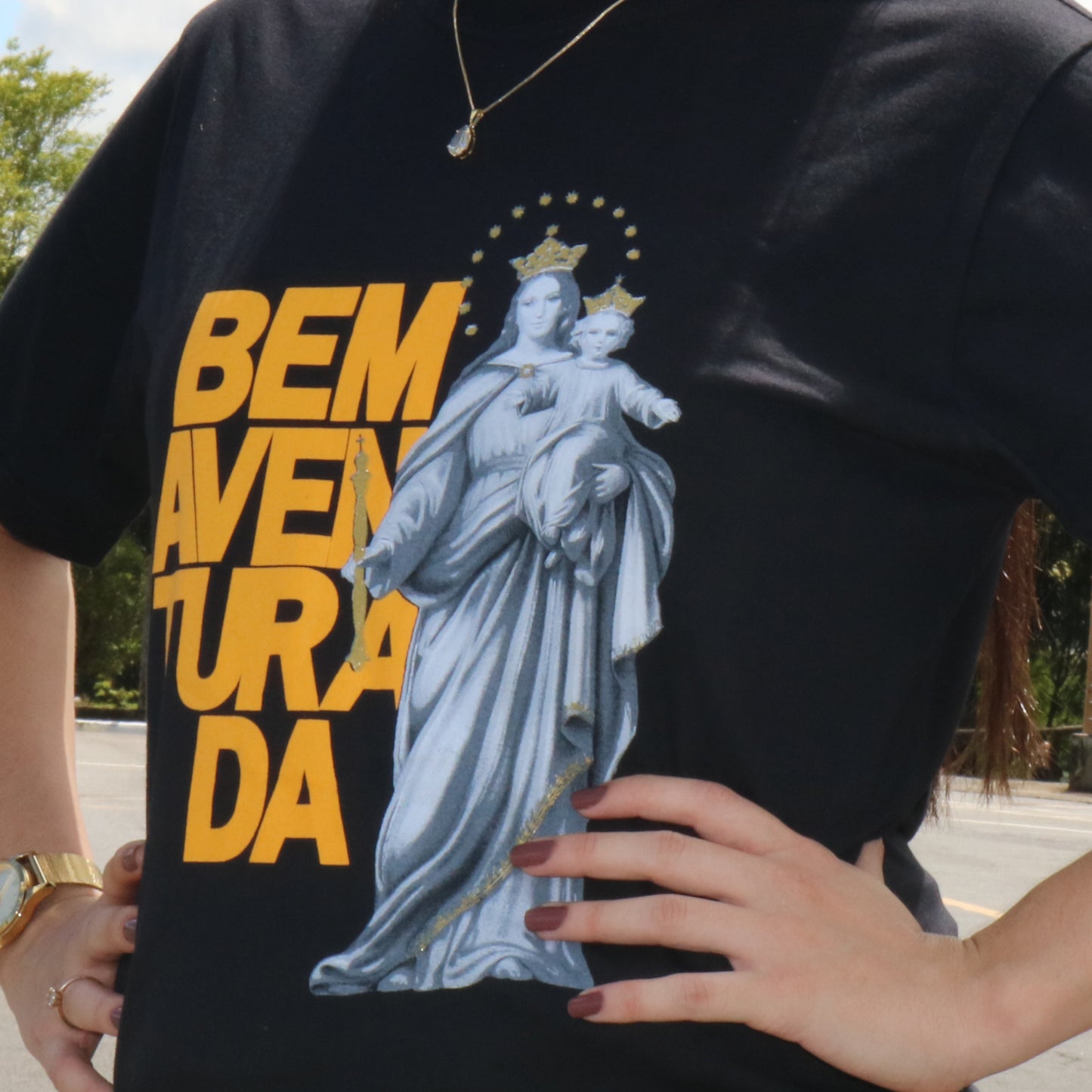 CAMISETA PRETA BEM AVENTURADA MOD 2  TAMANHO PP (1 UNIDADE)