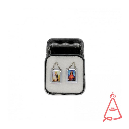 ESCAPULÁRIO DE INOX QUADRADO COLORIDO SAGRADO CORAÇÃO DE JESUS E IMACULADA CONCEIÇÃO (6 UNIDADES)