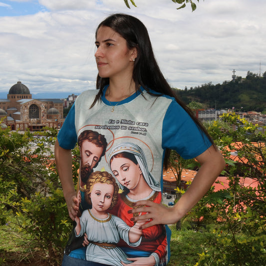 CAMISETA AZUL  SAGRADA FAMÍLIA TAMANHO P (1 UNIDADE)