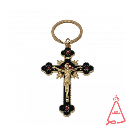 CHAVEIRO DOURADO CRUCIFIXO PRETO (3 UNIDADES)
