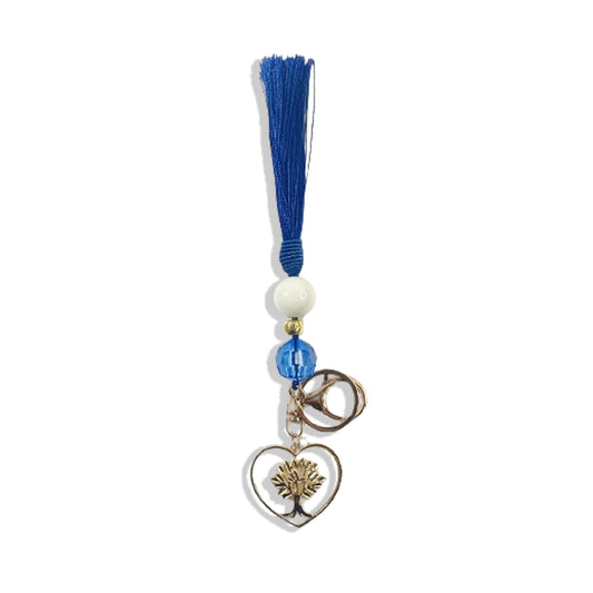 CHAVEIRO LUXO COM MOSQUETE ÁRVORE DA VIDA COM POMPOM AZUL (1 UNIDADE)