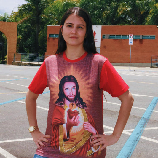 CAMISETA VERMELHA SAGRADO CORAÇÃO DE JESUS TAMANHO P (1 UNIDADE)