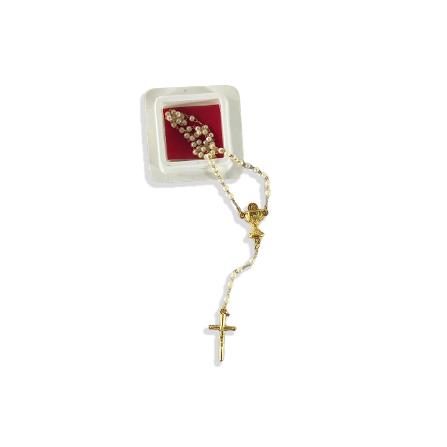 TERÇO PÉROLA NA CAIXINHA CÁLICE DOURADO 4MM (1 UNIDADE)