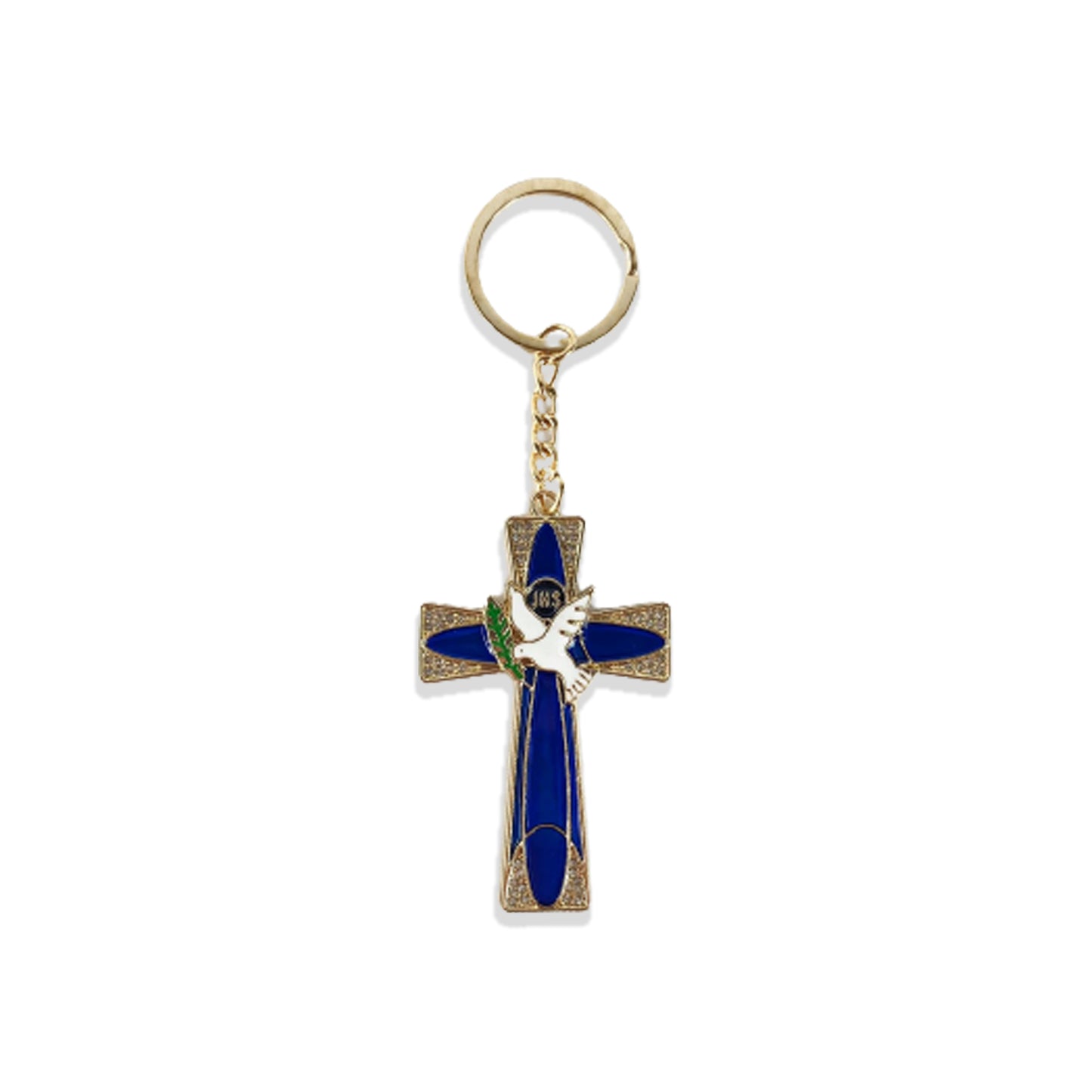 CHAVEIRO LUXO EUCARISTIA CRUCIFIXO AZUL COM STRASS (3 UNIDADES)