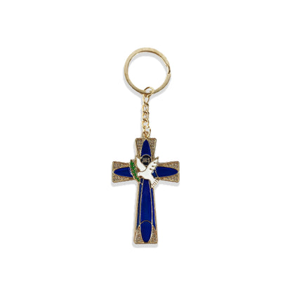 CHAVEIRO LUXO EUCARISTIA CRUCIFIXO AZUL COM STRASS (3 UNIDADES)