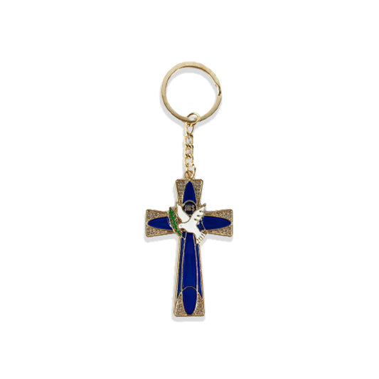 CHAVEIRO LUXO EUCARISTIA CRUCIFIXO AZUL COM STRASS (3 UNIDADES)