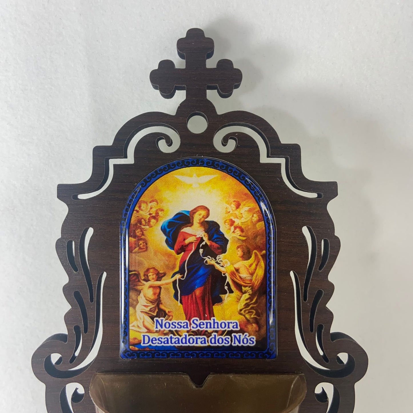 PORTA AGUA BENTA MDF NOSSA SENHORA DESATADORA DOS NÓS 16CM (1 UNIDADE)