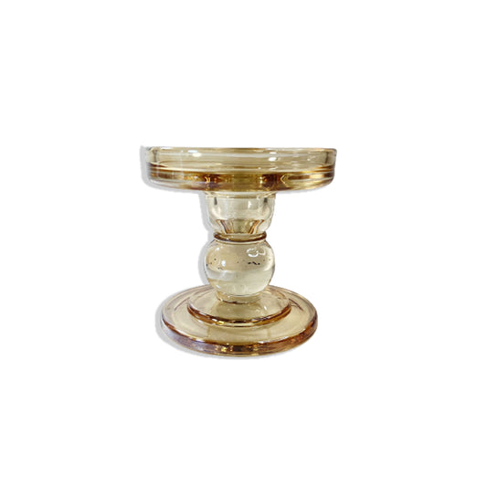 CASTIÇAL DE VIDRO BEGE 8,5CM (1 UNIDADE)
