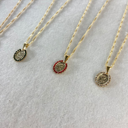 CORRENTE DOURADA OVAL SANTA RITA DE CÁSSIA P COM STRASS CORES SORTIDAS (3 UNIDADES)