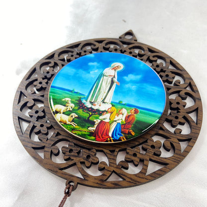 MANDALA MDF TABACO NOSSA SENHORA DE FÁTIMA 26CM (1 UNIDADE)