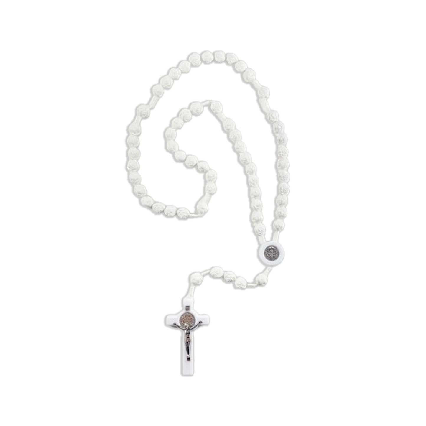 TERÇO ROSAS MEDALHA DE SÃO BENTO BRANCO 8MM (6 UNIDADES)