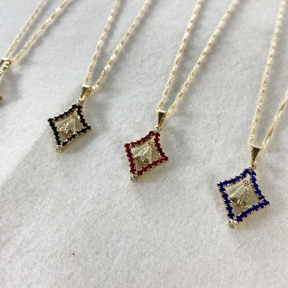 CORRENTE DOURADA NOSSA SENHORA APARECIDA COM STRASS CORES SORTIDAS (3 UNIDADES)