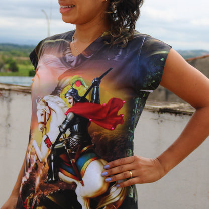 CAMISETA RELIGIOSA SÃO JORGE MOD2 TAMANHO:M (1 UNIDADE)