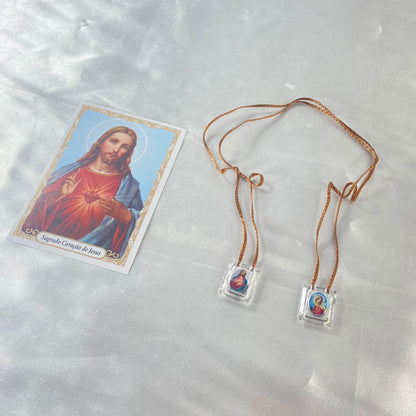 ESCAPULÁRIO CORDINHA IMACULADO CORAÇÃO DE MARIA E SAGRADO CORAÇÃO DE JESUS (12 UNIDADES)
