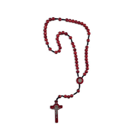 TERÇO MEDALHA DE SÃO BENTO VERMELHO 8MM (6 UNIDADES)