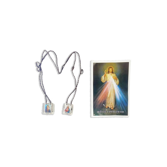 ESCAPULÁRIO CORDINHA JESUS MISERICORDIOSO E SAGRADO CORAÇÃO DE JESUS (12 UNIDADES)