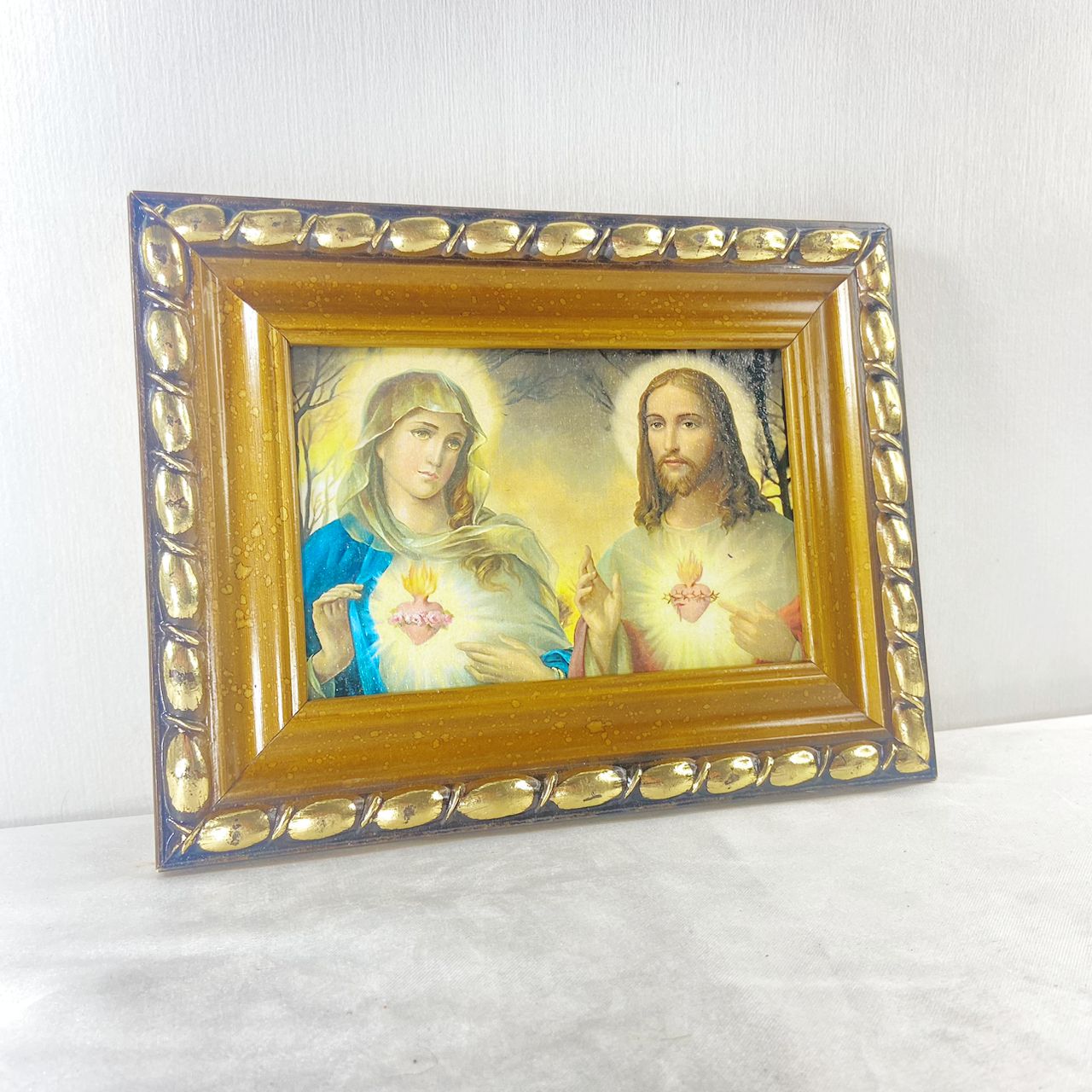 QUADRO COM MOLDURA RESINADO SAGRADO CORAÇÃO DE JESUS E IMACULADO CORAÇÃO DE MARIA  20,5X15,5 (1 UNIDADE)